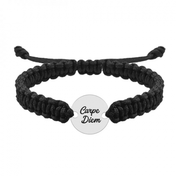 Bratara argint banut 16 mm si snur negru impletit - personalizata cu text